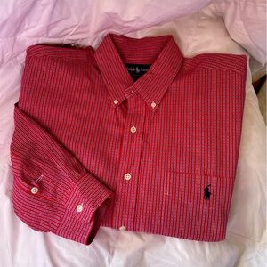 Ralph Lauren Men’s Blake 100% cotton button down red white blue sz L exc cond